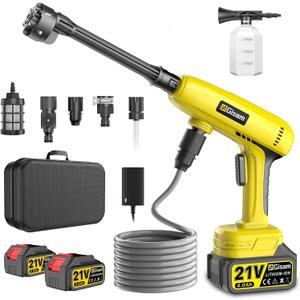 Cordless Portable Washer with Brushless Motor, 2x4000mAh Batteries & Fast Charger, 6-in-1 Nozzle, 16.5FT Hose, Extension Rod & Storage Case, Handheld Cleaning Tool for Car, Home, Patio & Garden