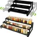 3-Tier Spice Rack Organizer for Cabinet, Expandable Kitchen Organizer 14.4 to 26.1 Inch Seasoning & Pantry Organizer for Countertop, Metal Non-Skid Step Storage Shelf for Condiments, Oils, Cans, Jars