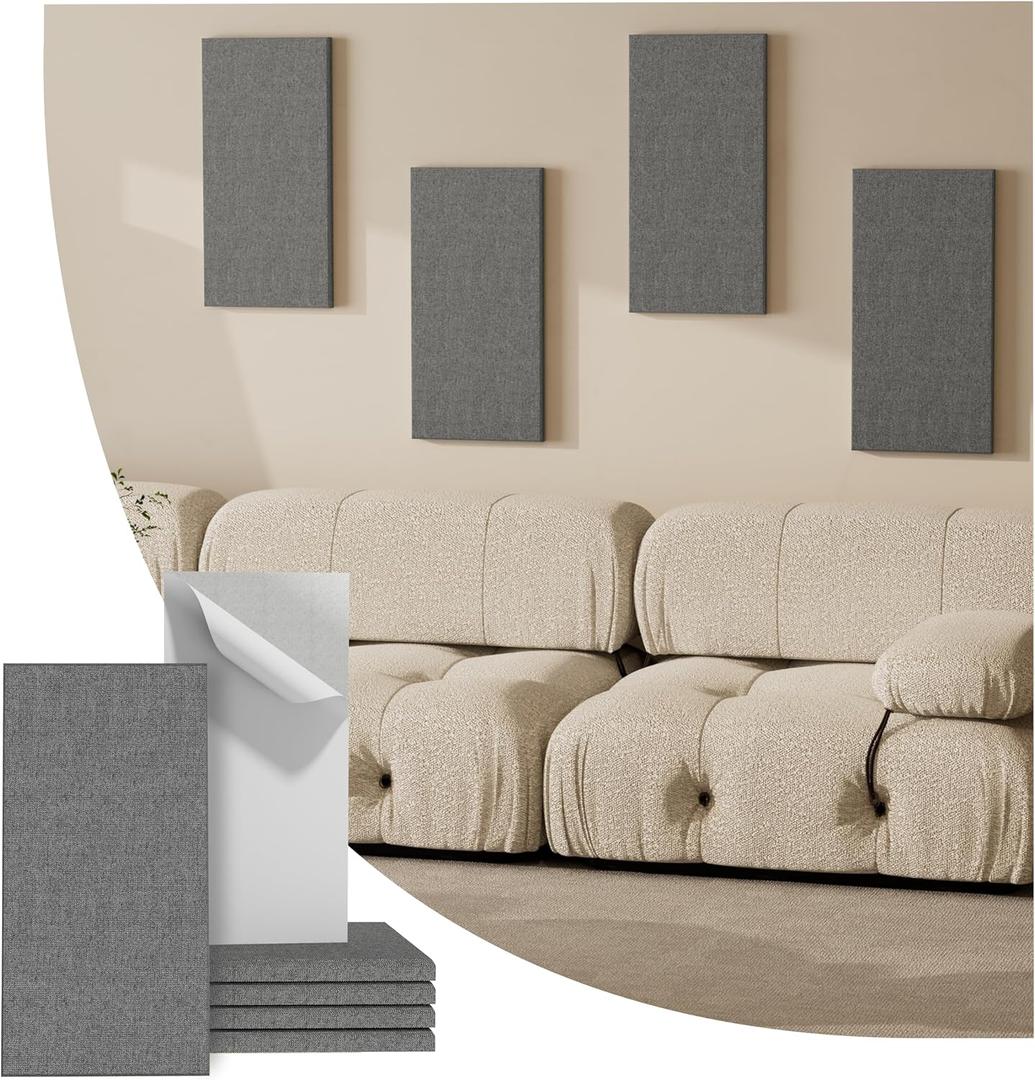 4PCS Acoustic Panels, 24"x12" Fabric Acoustic Panels for Walls, Self-Adhesive Sound Absorbing Panels for Home, Office, Studios (Dark Grey)
