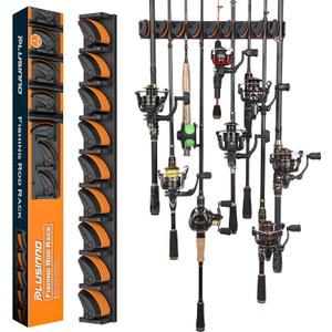 PLUSINNO V9 Vertical Fishing Rod Holders, Wall Mounted Fishing Pole Holders, Fishing Rod Rack Holds Up to 9 Rods or Combos, Fishing Rod Holders for Garage,Fishing Gear and fishing Gifts for Men