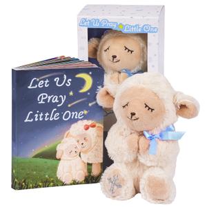 Baptism Gifts for Boys, Great Christening, Dedication and Baptism Gift Set for Boys and Newborn Baby, Includes 7" Praying Lamb Plush Toy and Let Us Pray Baby Book in Keepsake Gift Box (Blue)