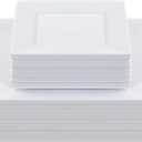 Goodluck 60 Pack Disposable Square Plastic Plates - Heavy Duty Dinner (9.5") & Dessert (6.5") Plates - Fancy for Wedding, Holiday, Birthday - White