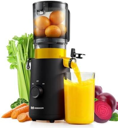 MOKKOM Cold Press Juicer, Updated Large Feed Chute Juice Extractor Machine, High Juice Yield, Slow Masticating Juicer Fit Whole Fruits Vegetables, Black