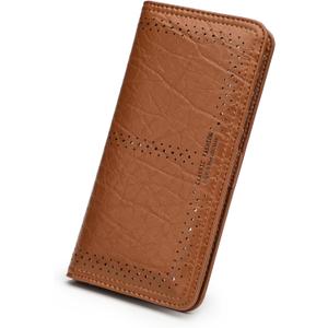 Rfid Slim Wallet for Womens Thin Card Holder Travel Wallet Bifold Clutch Long Ladies Billfold Brown