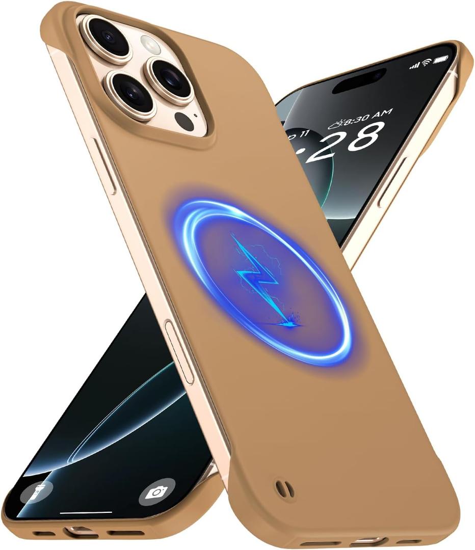 Magnetic Slim Case Fit for iPhone 16 Pro Phone Case 6.3"(2024) Ultra-Thin Lightweight Durable Frameless Matte Hard for agSafe Cover Case with Pull Ring Shockproof Non Slip Rope-Mocha Brown