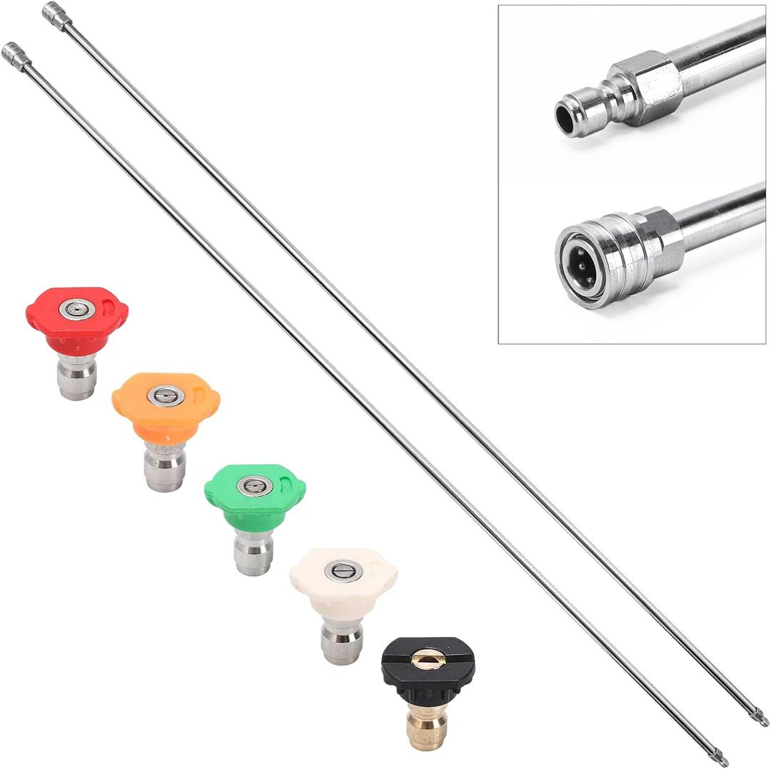 SEPLY Pressure Washer Extension Wand, 120" Stainless Steel Power Washer Lance (2 x 60) with 5 Spray Nozzle Tips, 1/4" Quick Connect, 4000 PSI Heavy Duty Replacement Wand (White+Green)