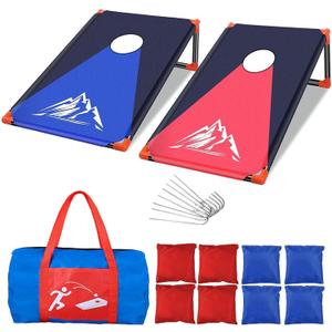 NZQXJXZ 3x2 ft Portable Cornhole Board Set Indoor Outdoor with 8 Bean Bags and Carrying Bag Cornhole Game for Kids Adult, Backyard, Lawn, Beach Camping Corn Hole Toss Game Set (Red and Blue)