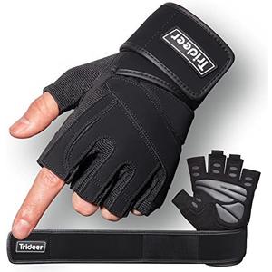 Trideer Workout Gloves for Men, Weight Lifting Gloves with Wrist Wrap Support, Full Palm Protection & Extra Grips for Weightlifting, Exercise, Cross Training, Fitness, Pull-up, L