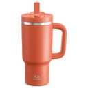 ENCOOL 32 oz Tumbler with Handle and Straw: Stainless Steel Insulated Tumbler Keeps Cold for 24 Hours, Leakproof Travel Cup Fits in Cup Holder and BPA-Free,Tawny Orange