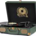 Vinyl Record Player Bluetooth Turntable 3-Speed Suitcase Portable Vintage Belt-Driven Record Player with Built-in Speakers RCA Line Out AUX in Headphone Jack Military Green