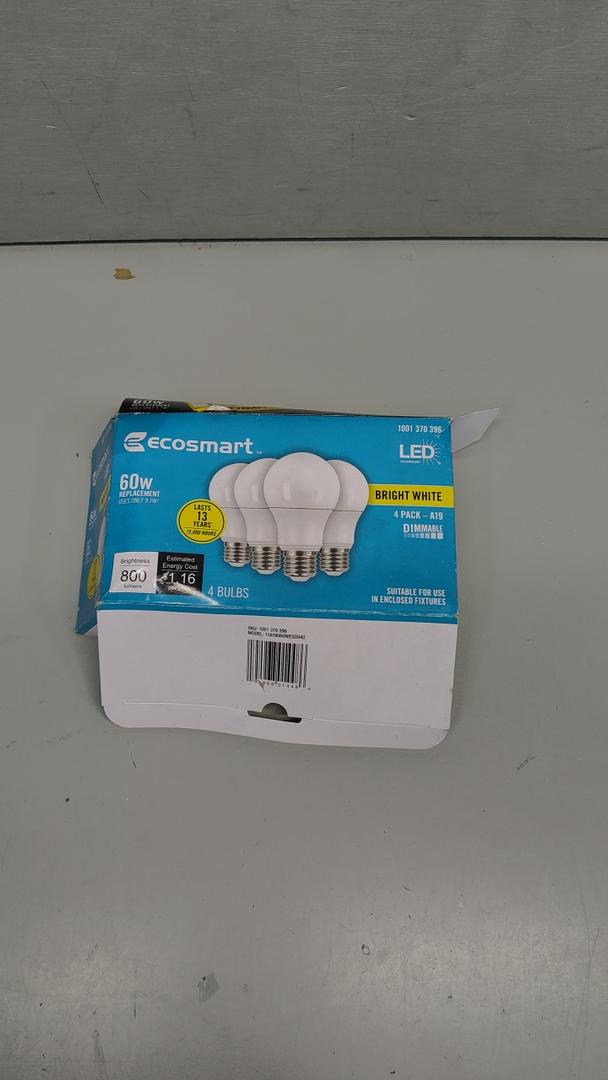 4pk Ecosmart 60W LED Light Bulb A19 Dimmable Bright White