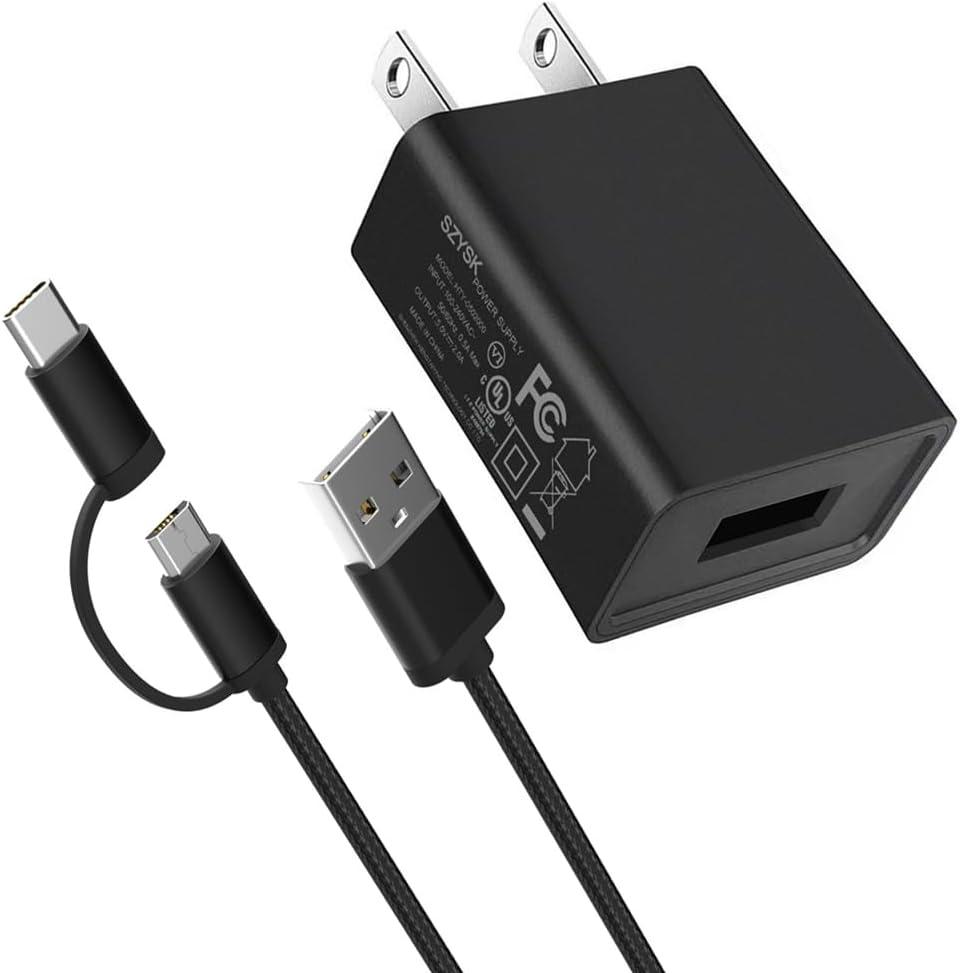 UL Listed Fast Charger for Old and New Kindle Fire Tablets (Designed for use with All Fire Tablets and All Kindle E-Readers)-6.6Ft USB to Micro-USB and USB-C 2IN1 Braided Cable UL Listed Fast Charger for Old and New Kindle Fire Tablets (Designed for use with All Fire Tablets and All Kindle E-Readers)-6.6Ft USB to Micro-USB and USB-C 2IN1 Braided Cable
