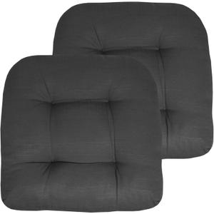Sweet Home Collection Patio Cushions Outdoor Chair Pads Premium Comfortable Thick Fiber Fill Tufted 19" x 19" Seat Cover, 2 Count (Pack of 1), Charcoal