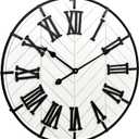 EMAX HOME 24 Inch Large Wooden Wall Clock Extra Large Farmhouse Wall Clock with 3D Roman Numerals, Modern White Round Wood & Metal Clock for Living Room, Silent & Accurate Timekeeping