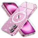 Choiche for iPhone 16 Case Magnetic, Women Clear Glitter Bling Sparkly Case, [2 x Diamond Camera Lens Protectors] [2 x Tempered Glass Screen Protectors] [Compatible MagSafe] 6.1" (Glitter Clear)