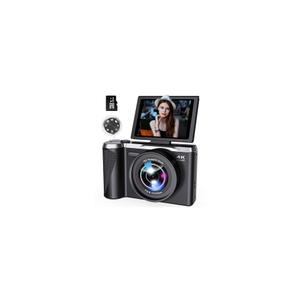 Digital Camera 4K for Photography and Video, 56MP Autofocus Vlogging Camera for YouTube, 3" 180° Flip Screen & 16X Digital Zoom, Compact Travel Cameras with 32GB SD Card for Beginners & Adults