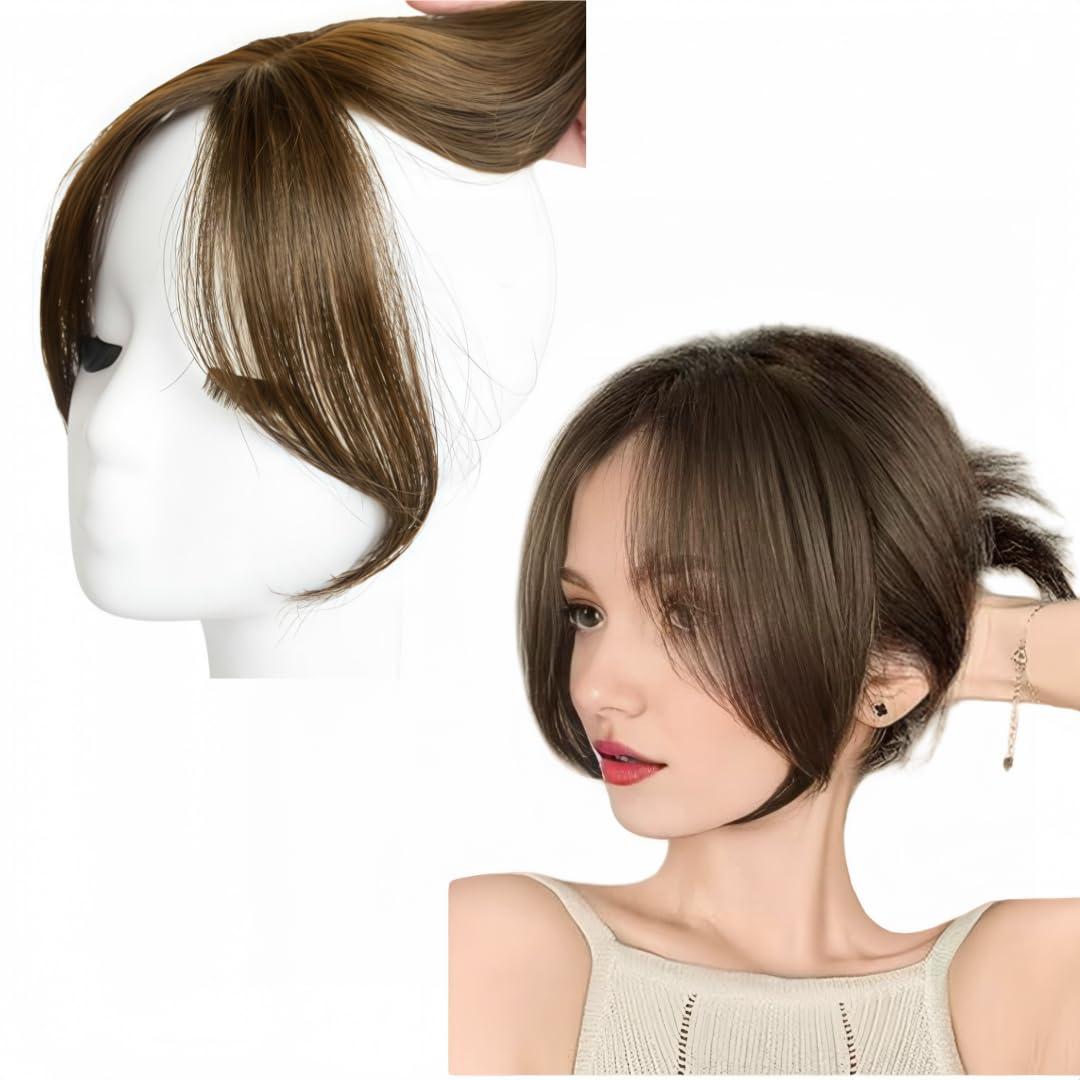 Natural Human Hair Bangs Side Fringe for Women 3D Middle Part False Bangs Clip-in Extensions Invisible Hairpieces Human Hair Toppers (Light Brown)