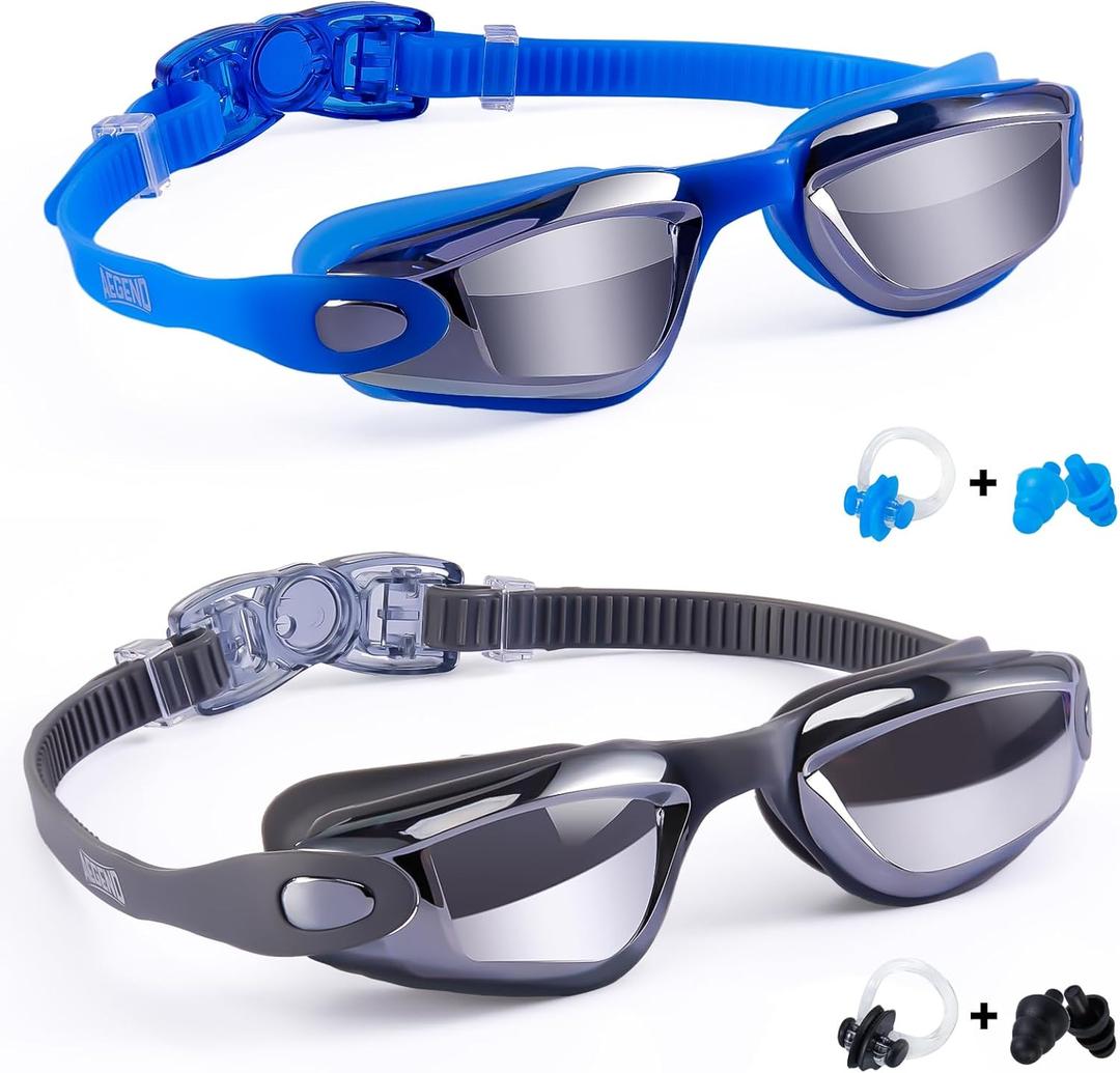 Aegend Swim Goggles for Kids Youth 3-14 Anti-Fog Anti-UV Comfort Fit Goggles for Swimming (Black-Silver & Grey-Silver)