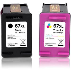  67XXL 67XL remanufactured ink cartridge replacement for HP 67 XL black and color, printer ink for HP ENVY 6000 ENVY Pro 6400 DeskJet Plus 4100 DeskJet 1200 2300 2700 series, more pages (2-pack)
