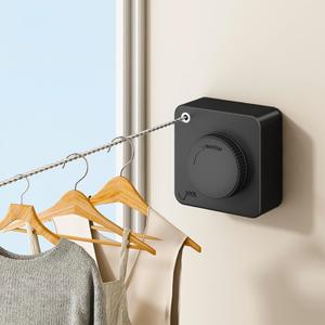 Retractable Clothesline Indoor & Outdoor, 16.2 Ft Non-Sagging Stainless Steel Laundry Washing Line with Wall Mounted Heavy Duty Design, Space-Saving Clothing Drying Rack (1, Black)