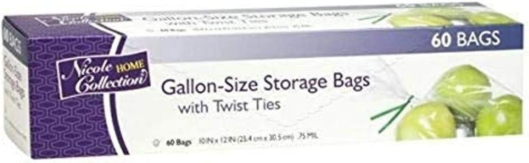Premium Plastic Clear with Ties Gallon Bags - 10" x 12" (60 Pc) - Durable & Leakproof Storage Solution - Perfect for Home and Kitchen Use