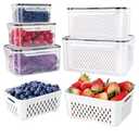 5 PCS Large Fruit Containers for Fridge - Leakproof Food Storage Containers with Removable Colander - Dishwasher & microwave safe Produce Containers Keep Fruits, Vegetables, Berry, Meat Fresh longer