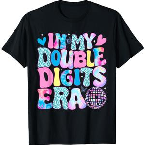 in My Double Digits Era Retro 10 Year Old 10th Birthday Girl T-Shirt, LARGE