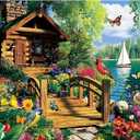 300 Piece Puzzles for Adults,Lake Cabin Jigsaw Puzzle for Adults Kids Elderly,Large Piece Countryside Puzzle for Kids Age 8-10 10-12,Challenging Landscape Puzzle,Family Game Great Gift 20.5x15in