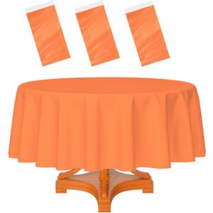 HEIPINIUYE 3 Pack Orange Tablecloth Round 84 Inch Round Plastic Table Cloth Waterproof Disposable Round Table Cover for Party Birthday Camping Picnic Baby Shower Circle Tablecloth