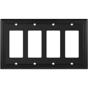 Henne Bery Sunken Pearls Heavy Duty Decorative Wall Plate Switch Plate Outlet Cover (Quad Decorator, Matte Black)