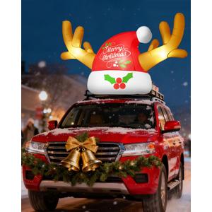fotako 8.5FT Christmas Inflatables Car Decorations Santa Hat with Reindeer Antler Car Christmas Decoration Exterior with LED Lights Car Outdoor Decoration for for Xmas