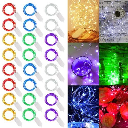 WATERGLIDE  14  Pack Fairy Lights Battery Operated (Included), 7 ft 20 LED Mini String Lights, Waterproof Silver Wire Firefly Starry Lights for DIY Wedding Christmas Party Mason Jars Decor, Multicolor