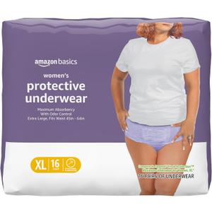 Amazon Basics Postpartum Incontinence Underwear for Women, Maximum Absorbency, Fresh Protection, Leak Protection, Odor Guard, Soft Comfortable Fit, Disposable, X-Large, Lavender, 16 Count