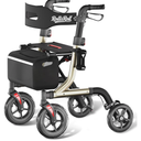 Walkers for Seniors with Seat, Foldable Rollator Walker, Reinforced Aluminum Frame, 10" Big Rubber Wheels for All Terrain, Built-in Cable, Lightweight Rolling Walker, Golden