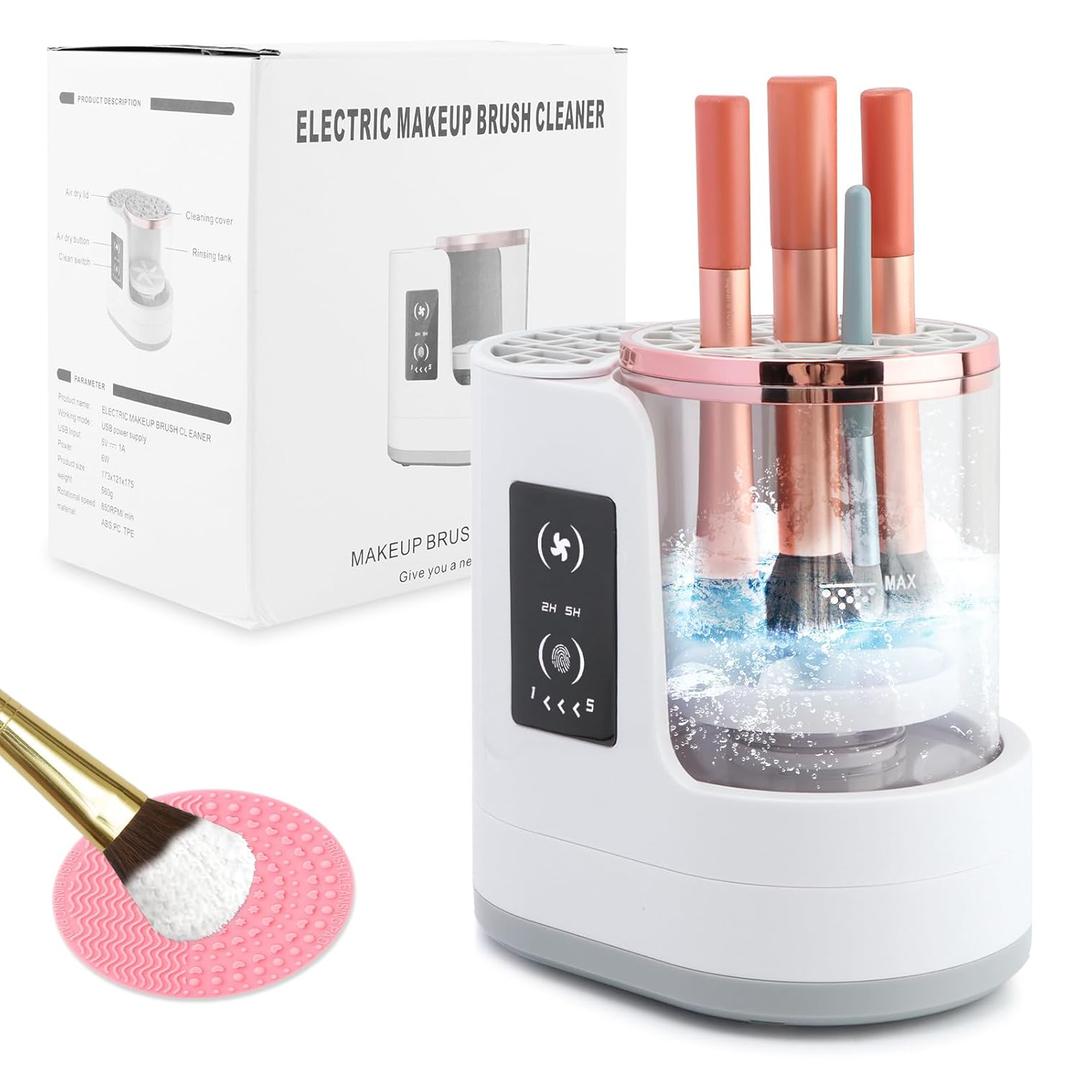 Electric Makeup Brush Cleaner Machine, 3 in 1 Automatic Makeup Brush Cleaner with Brushes Dryer for All Size Beauty Brushes Set(White,Size:6.8inch)
