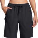 MAGCOMSEN Women's Hiking Shorts Lightweight Quick Dry 8" Golf Shorts Water Resistant with 3 Zipper Pockets (Medium, Black)