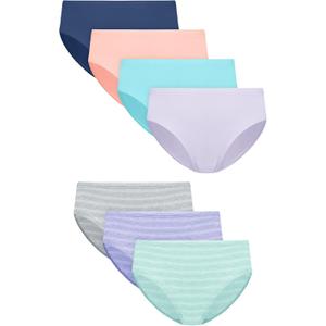 Hanes Girls' Underwear Hipsters, 7-pack, Pure Comfort Microfiber Hipster Panties for Girls, Assorted (14, Aqua/Purple/Coral/Blue)