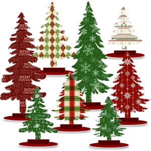 Namalu 16 Pcs Christmas Table Decorations Christmas Tree Centerpieces Buffalo Plaid Snowflakes Table Top Centerpiece for Home Indoor Xmas Winter Holiday Party Supplies Decor (Joy)