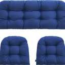 Outdoor/Indoor All Weather Tufted Wicker Chair Cushions of 3 Pieces, 1 Loveseat and 2 U-Shape Waterproof Cushions for Patio Furniture,Wicker Loveseat,Bench-Navy Blue