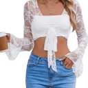 Avidlove Womens Crop Cardigan Lace Shrug Bell Sleeve Tie Front Top Y2K Sexy Sheer Bolero Going Out Outfits S-XXL (Large, White)