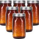 eleganttime Amber Glass Mason Jars 32 oz Wide Mouth with Airtight Lids and Bands 6 Pack Large Glass Canning Mason Jars Quart, Great for Canning Jar Pickle Fermenting Jam Jar