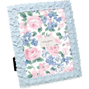 Laura Ashley 8x10 Powder Blue Flower Textured Hand-Crafted Resin Picture Frame w/Easel & Hook for Tabletop & Wall Display, Decorative Floral Design Home Dcor, Photo Gallery, Art (8x10, Powder Blue)