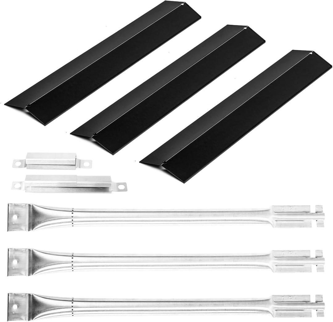 GRISUN Grill Replacement Parts for Oklahoma Joe Longhorn Combo Grills, Stainless Steel Grill Burner, Porcelain-Enameled Heat Plate with Adjustable Crossover Tubes