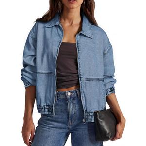 Glamaker Womens Oversized Denim Jacket Trendy Casual Zip Up Long Sleeve Loose Fit Jean Jackets Outfits Outerwear, Small