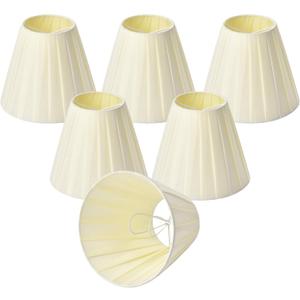 Chandelier Lamp Shades Set of 6 Clip-On, Beige Pleated Small Empire Lamp Shades for E12 Candelabra Bulbs Light Covers for Chandeliers, Wall Sconces, Table Lamps