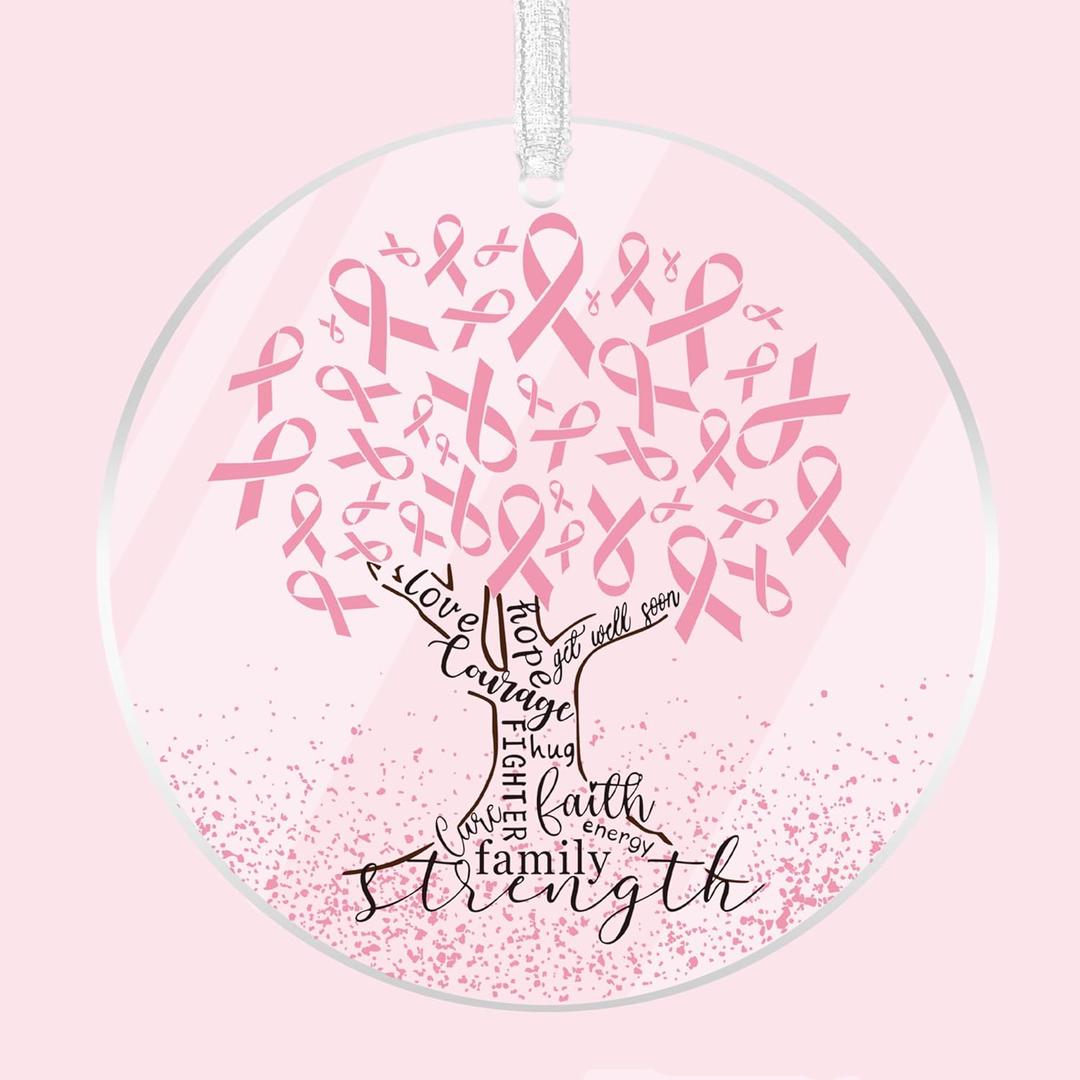 2 x Breast Cancer Gifts for Woman Breast Cancer Awareness Ornament Survivor Gift Ideas Pink RibbonTree Christmas Decorations Ornaments 2025