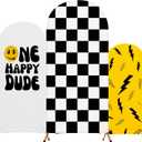 One Happy Dude Theme Birthday Decoration, Set of 3 One Happy Dude Theme Arch Cover Stretch Spandex Fitted Wedding Arch Stand Covers, 4ft, 5ft, 6ft(White, Yellow, Black-White,Mixed Style)