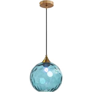 7.8 Inches Blue Glass Globe Pendant Lights Fixtures E26 Modern Farmhouse Glass Ball Pendant Lighting with Gold Brass Finish (Blue)