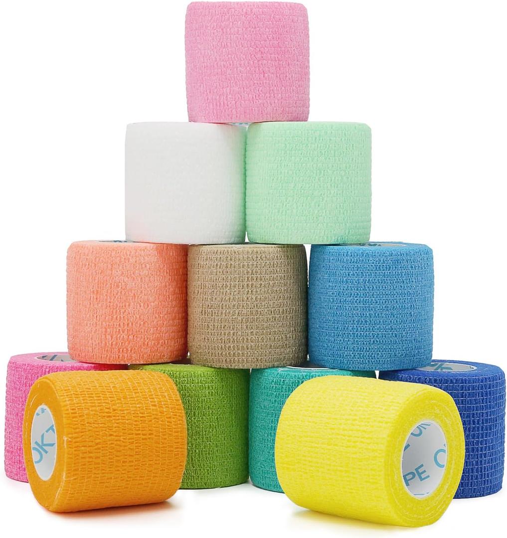 OK TAPE 12 Rolls Self Adhesive Bandage Wrap, Elastic Athletic Tape, Self Stick Bandage Tape, Vet Wrap, Medical Wrap for Wrist, Feet, 2" x 5 Yards (Spring)