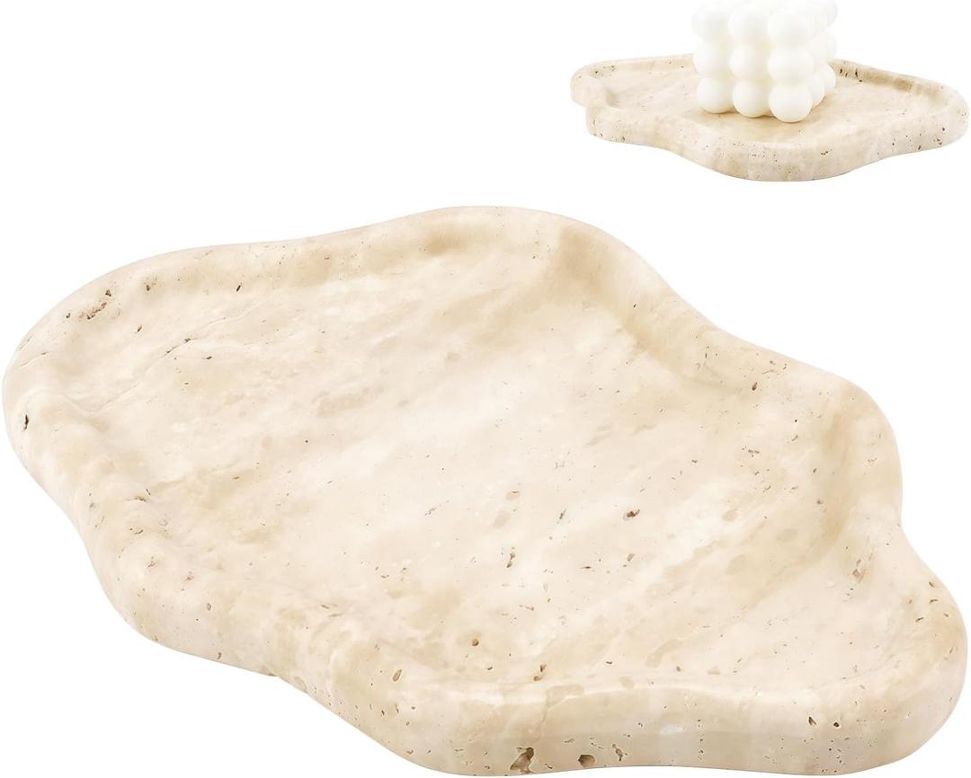 Natural Calacatta Viola Marble Tray, Marble Holder Organizer, Jewelry Dish Trinket Dish for Home Decor (Travertine)